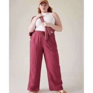 Athleta Retreat Linen Wide Leg Pant Coffeeberry Red Womens Plus Sz 16